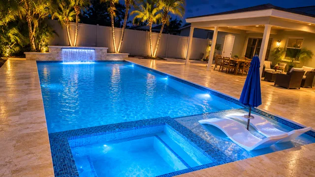 Render of the Olivera backyard, view 03 (night lights)